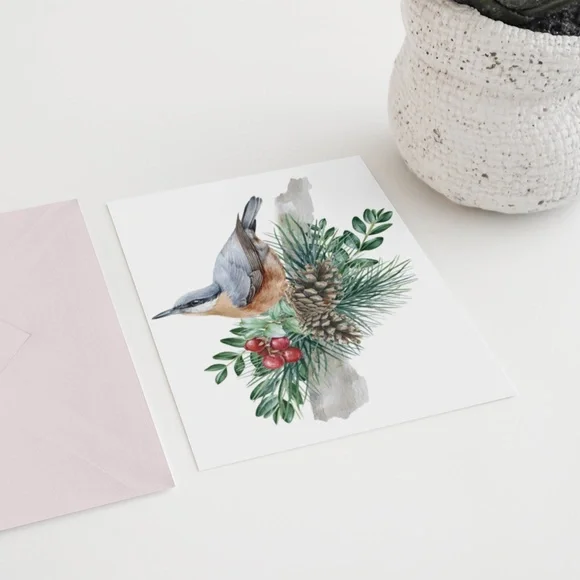 Nuthatch Bird Wall Art Watercolor Illustration Print Poster Card Unframed - Picture 6 of 7